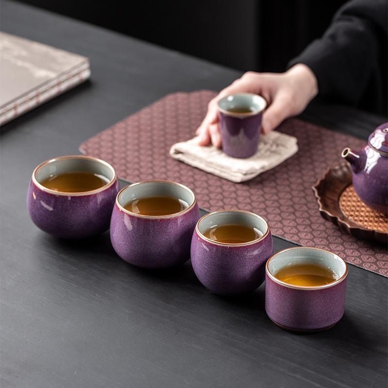 Creative Ceramic Purple Teacup Japanese Style Household Kung Fu Teacup Single Cups Tea Drinking Cup Teaware Accessories New