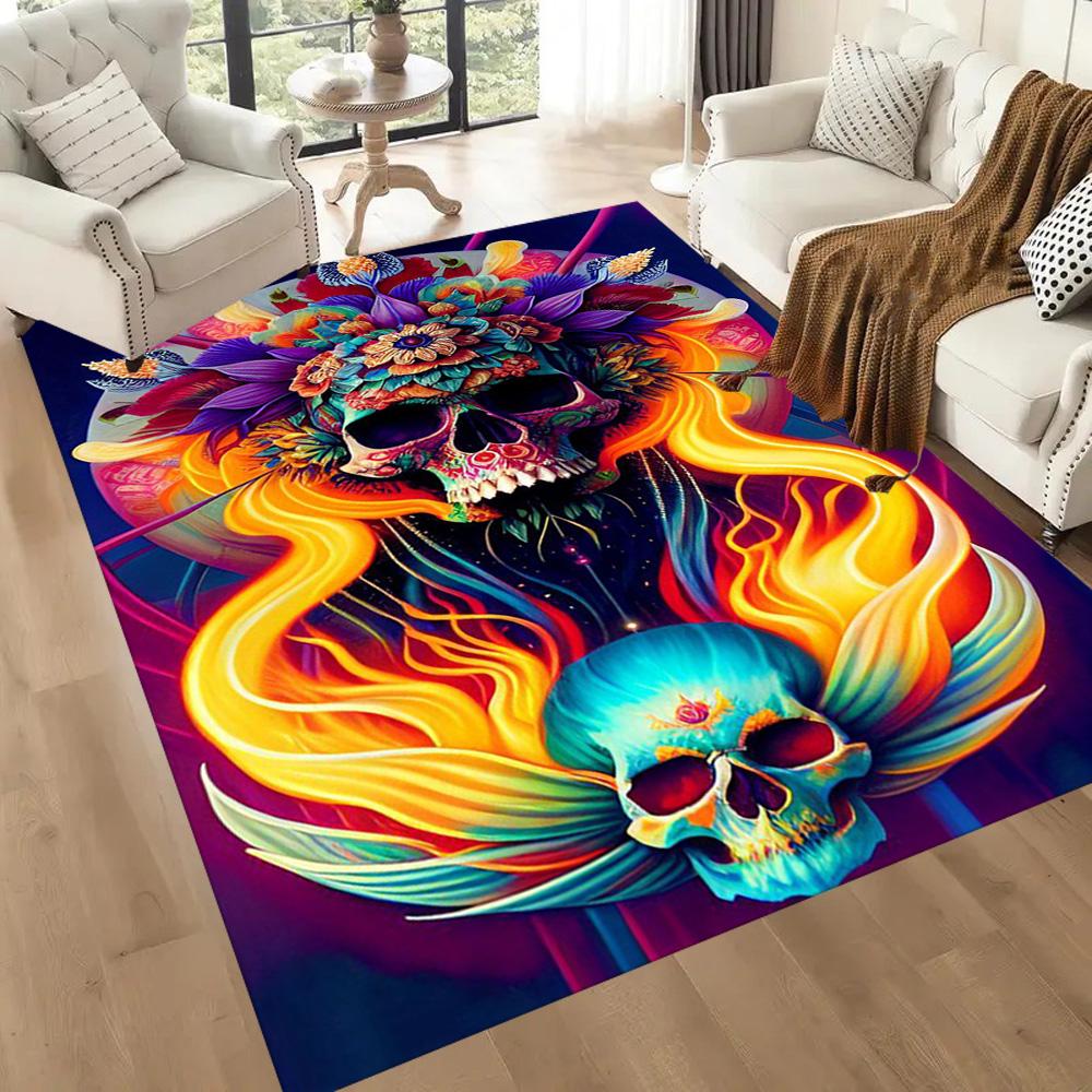 Eerie Skull In Flames Floor Mats for Living Room, Bedroom and Room Decoration Are Suitable for Gifts.