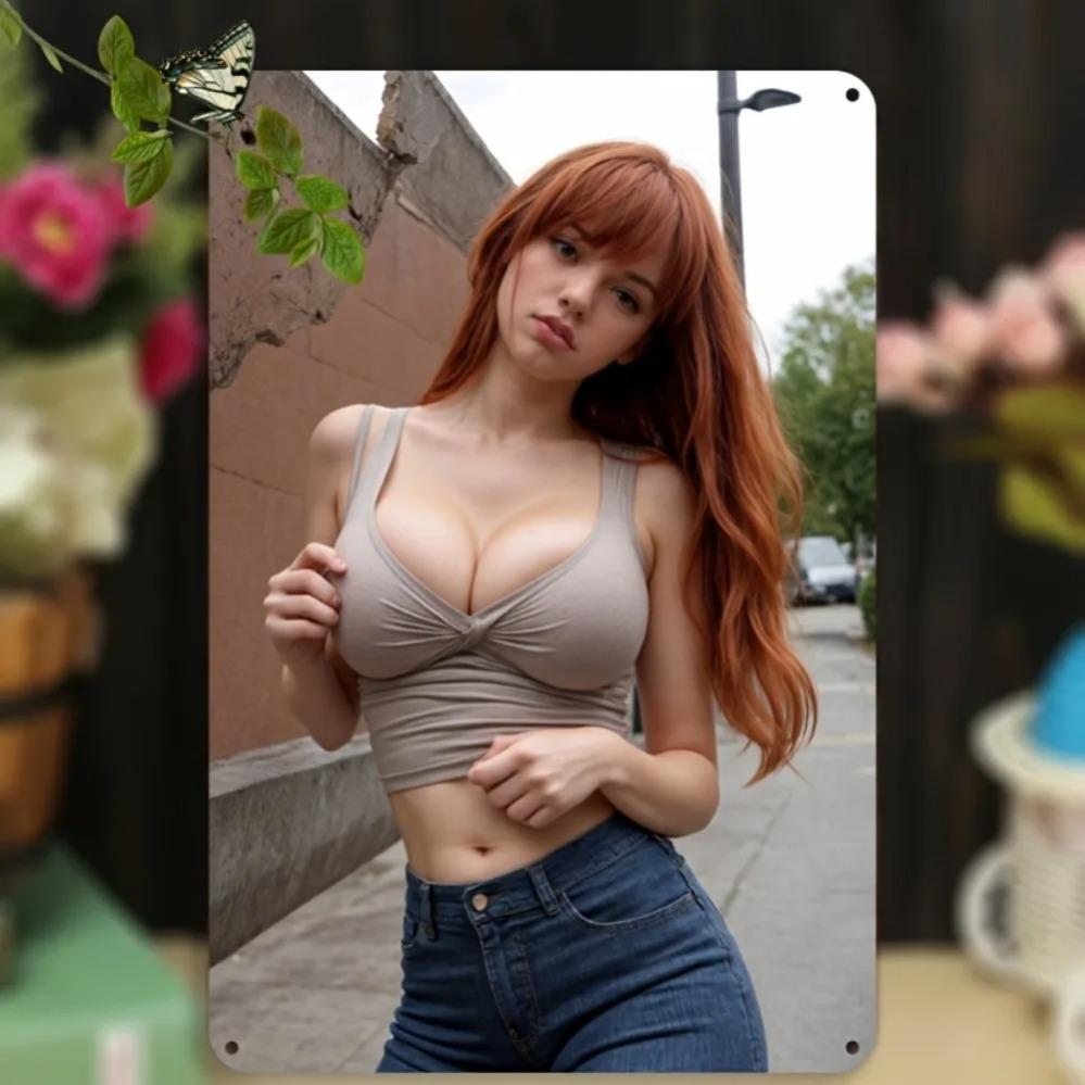 

Vintage Red Hair Lady Metal Wall Art 8x12 Inch Aluminum Alloy Decor for Home 40x30cm білий