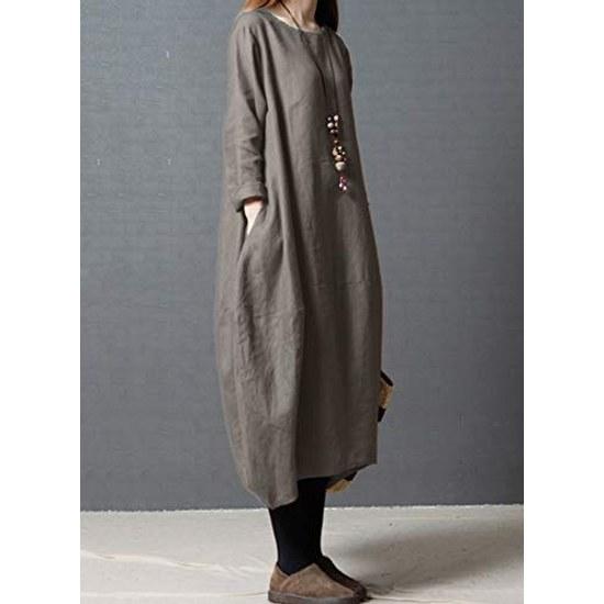 Yino 8 colors available long sleeve spring autumn winter dress womens tunic maxi length tops plus size loose linen body coverage slimming stylish