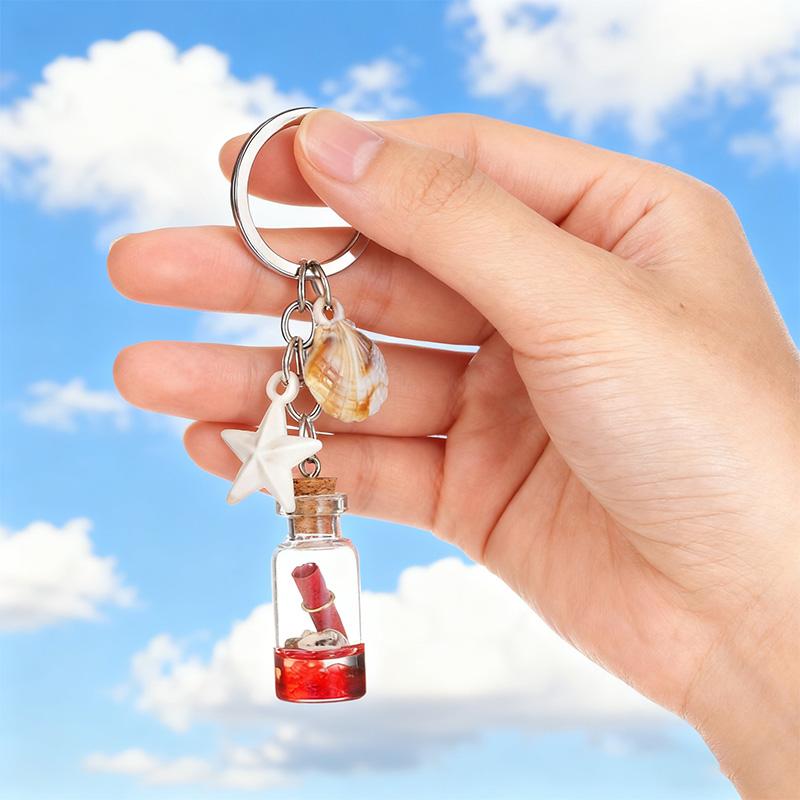 1PC Backpack Pendant Keyring Gifts Keychain Portable Bottle Ocean Theme Starfish Shell Chain Ornament