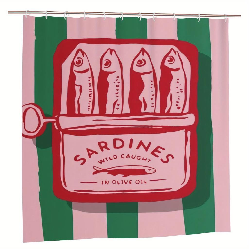 Sardines In Olive Oil Print Shower Curtain - Durable Polyester Bathroom Decor, Easy To Clean & Maintain, Stylish Fish Design