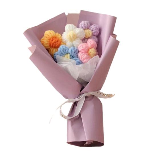 Handmade Crochet Flower Bouquet Wildflowers Bouquet Gifts for Mom Birthday Anniversary Small Puff Wife Best Friend