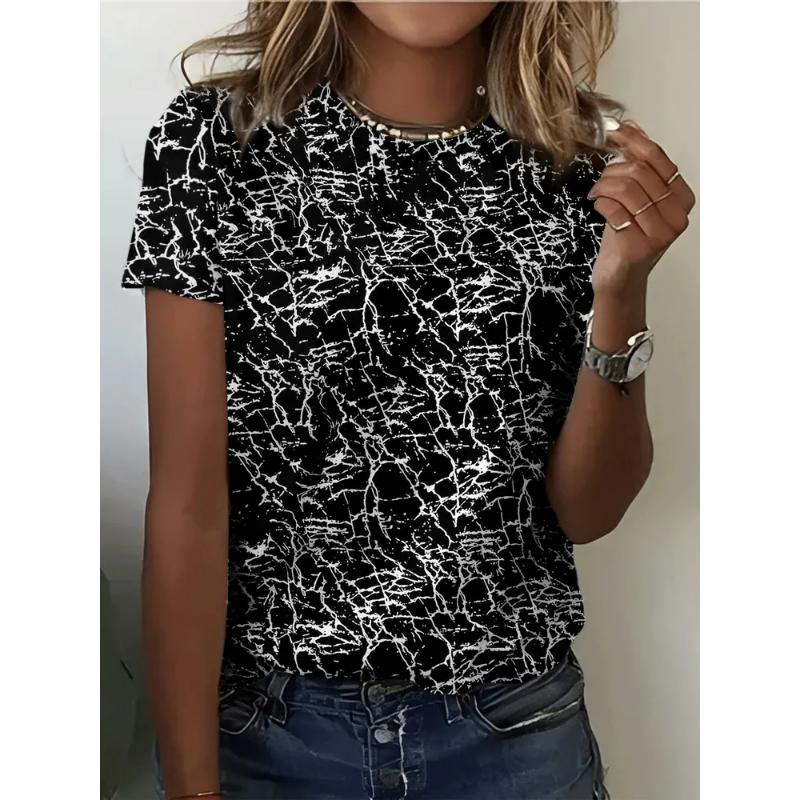 Fashion Women's Crew Neck T-Shirt 3D Color Printing Simple Short Sleeve Crew Neck Short Sleeve Comfortable
