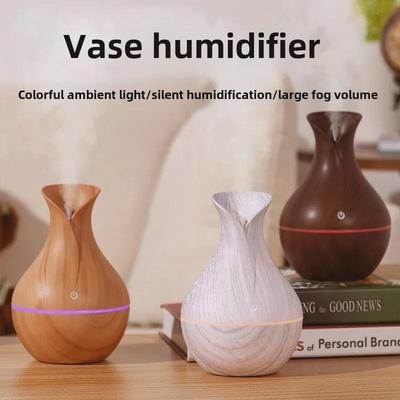 Portable USB Mini Vase Humidifier with Silent Operation & Colorful Light - Dark & Light White Wood Grain for Dorms and Air-Conditioned Rooms