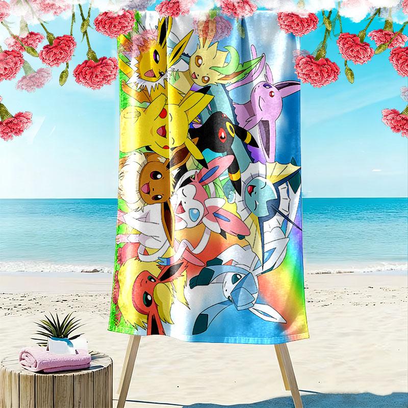 Cartoon Pokemon Print Beach Towel, Large Soft Quick Dry Towel for Beach Camping Swimming