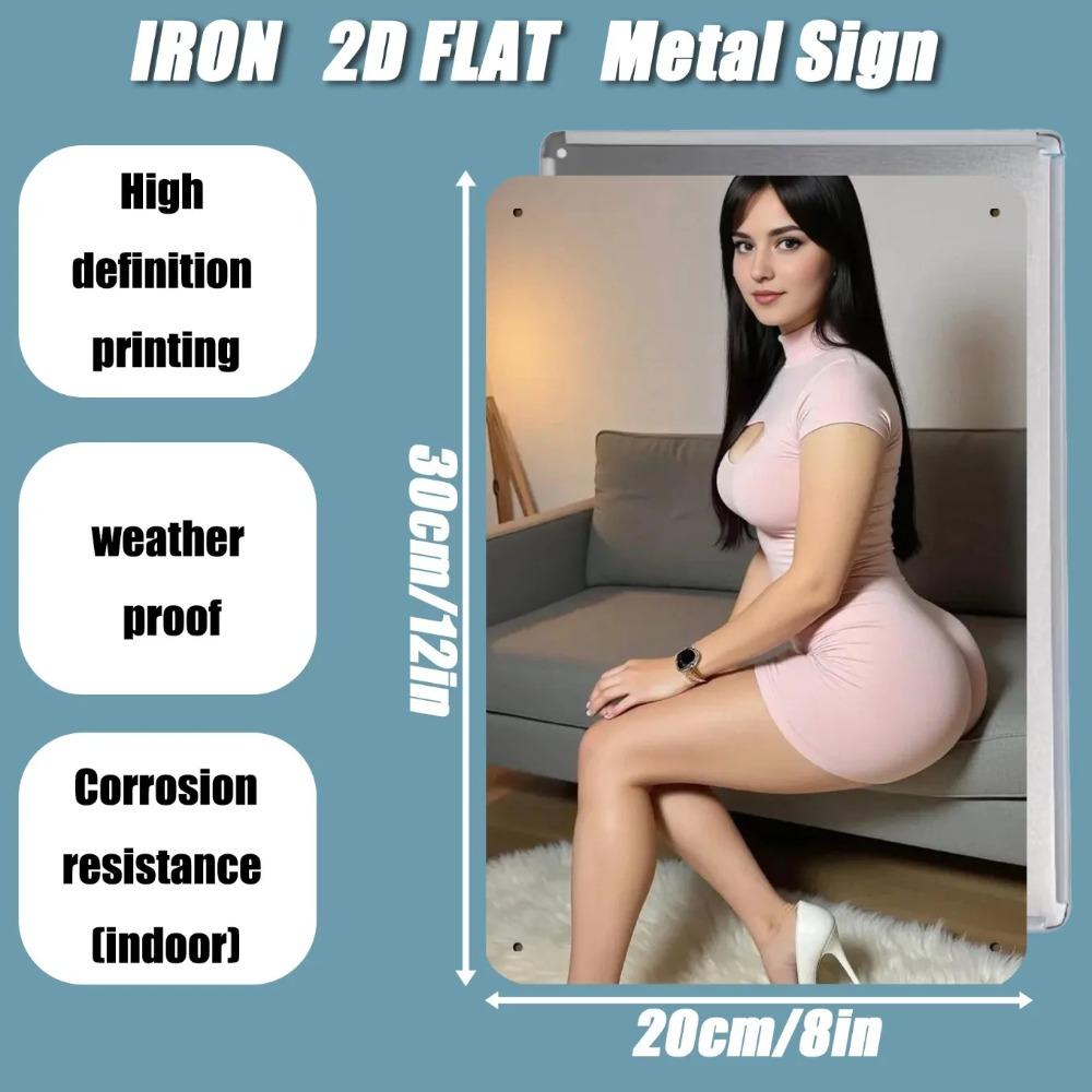 Retro Metal Wall Sign Vintage 8x12 Inch Pink Lady Art Decor for Cafe Bar Home