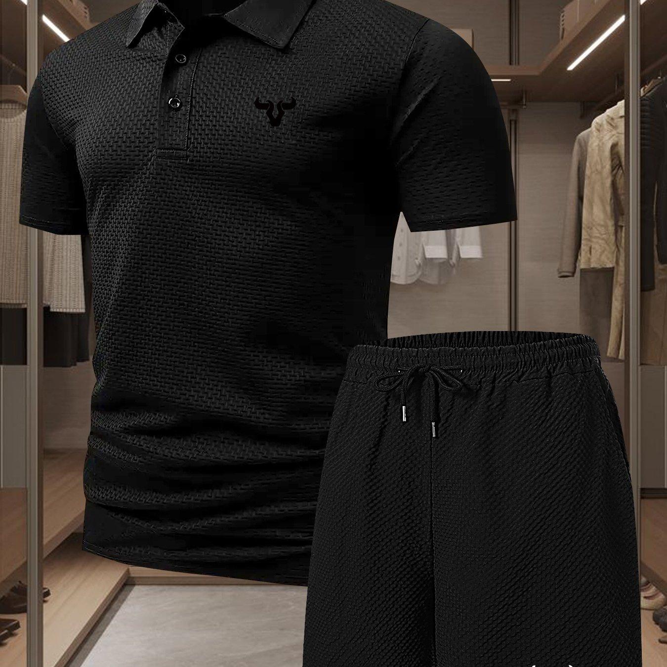 

Мужские летние спортивные костюмы из 2 предметов: комплекты с шортами, костюмы с короткой футболкой, гольф, поло L чёрный