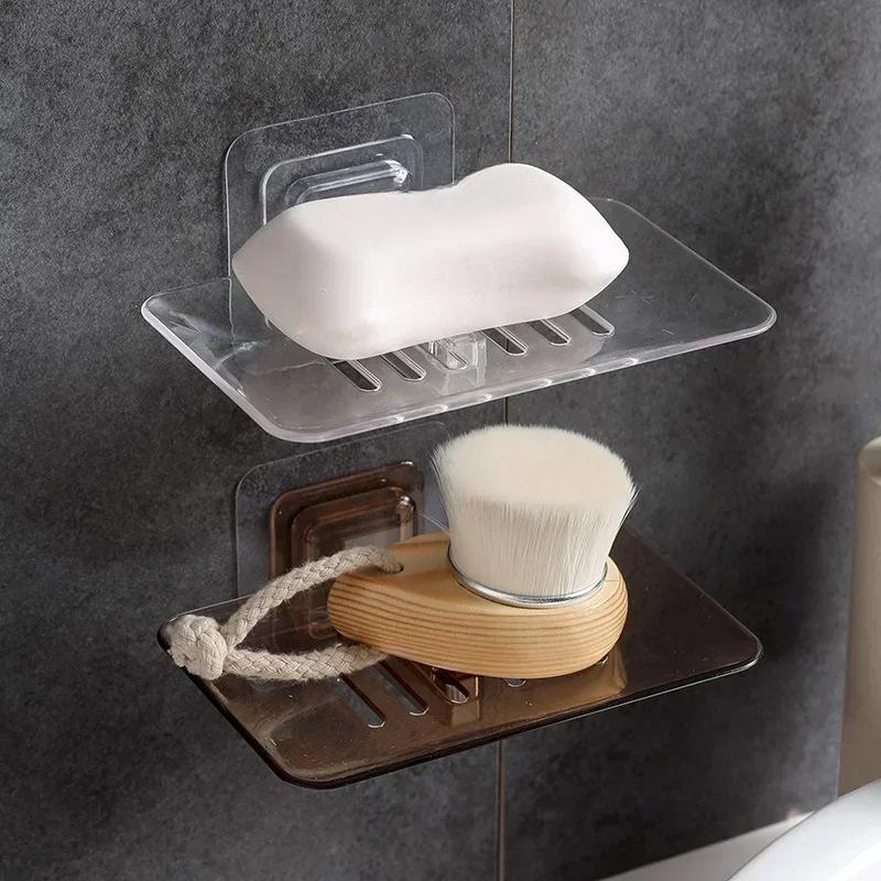 Removable Wall Mount Heavy Duty Plastic Soap Holder Storage Basket Self Adhesive Drain Soap Box