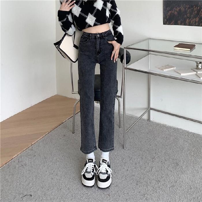 

Весенние и летние джинсы. Прямые джинсы. Женские винтажные джинсовые джинсы с высокой талией. 2XL черный серый