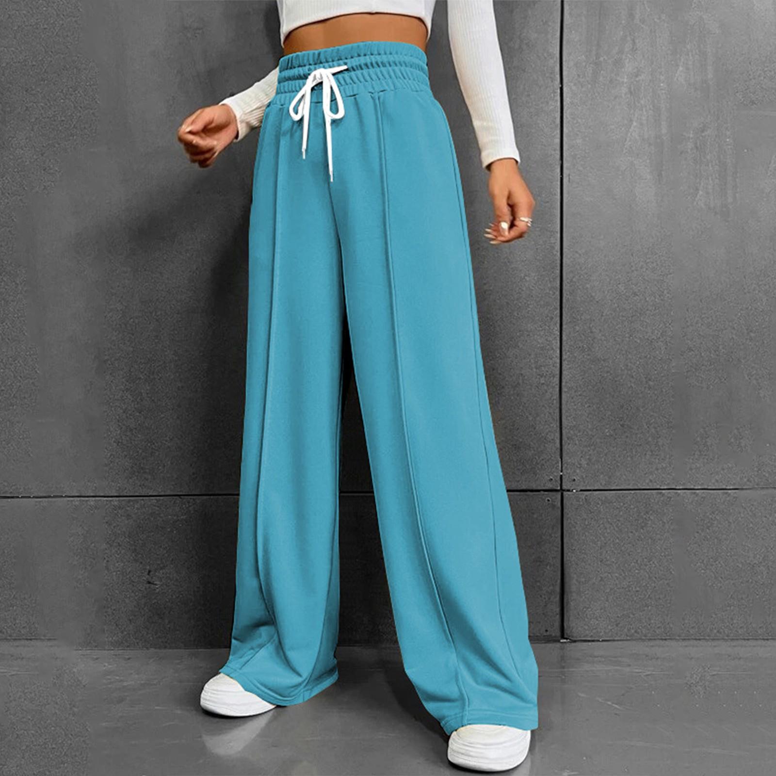 

Женские модные однотонные универсальные повседневные брюки с карманами, свободные спортивные брюки с высокой талией и широкими штанинами на шнурке S