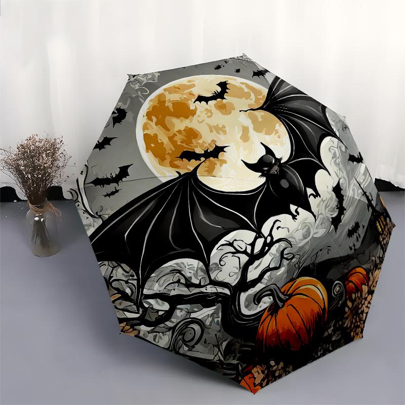 Halloween Bat Full Moon Pumpkin Decorative Sticker Decal for Car Laptop Tablet Phone Case Umbrella, Cute Umbrella with Cute Design, Portable 3-Fold Co