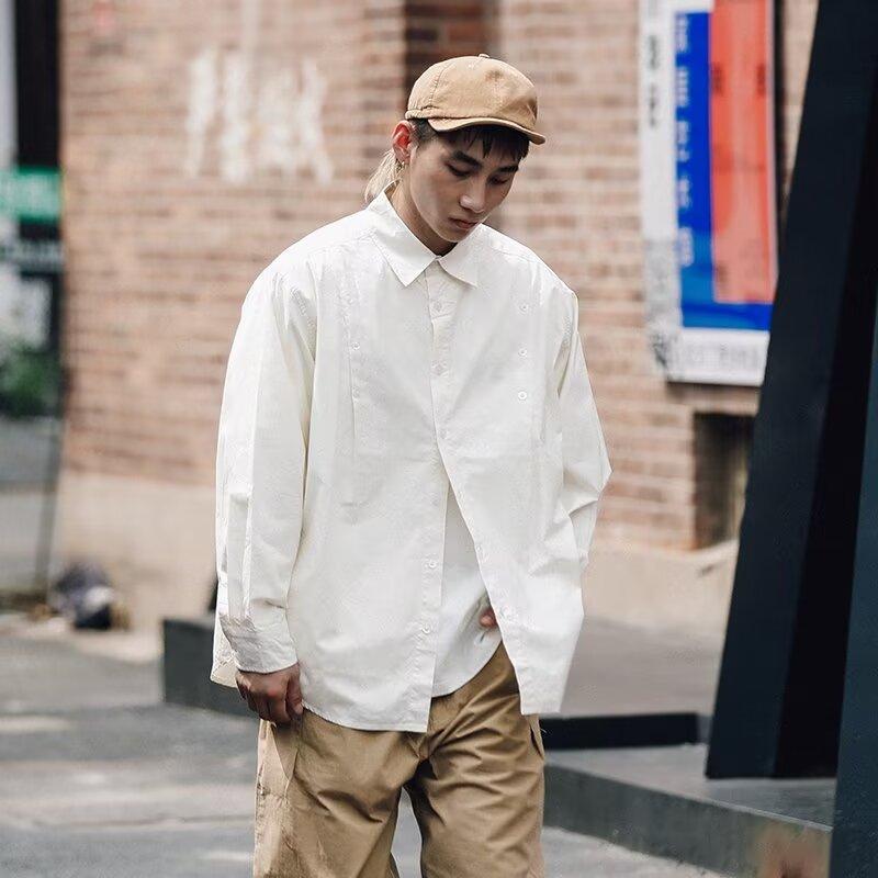 2024 Salopetă Cămașă cu mânecă lungă în stil japonez Hong Kong Cămașă lentă pentru băieți, vară, la modă, versatilă, casual
