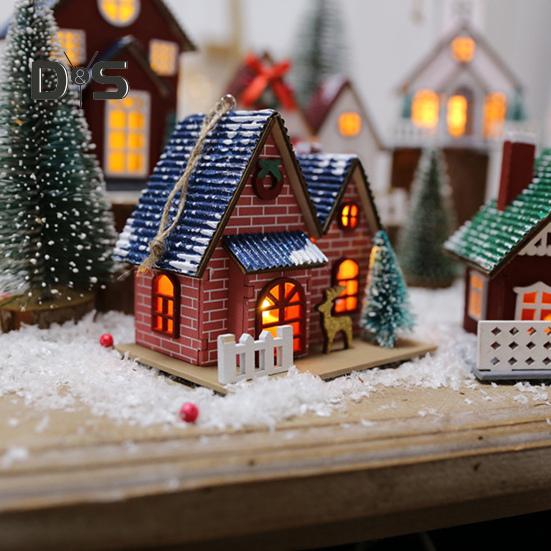 Weihnachtshütten-Ornament, leuchtender Holzhaus-Anhänger, LED-Blockhütte, Weihnachtsdekoration für Weihnachtsfeier, Zuhause, Desktop-Baumdekor