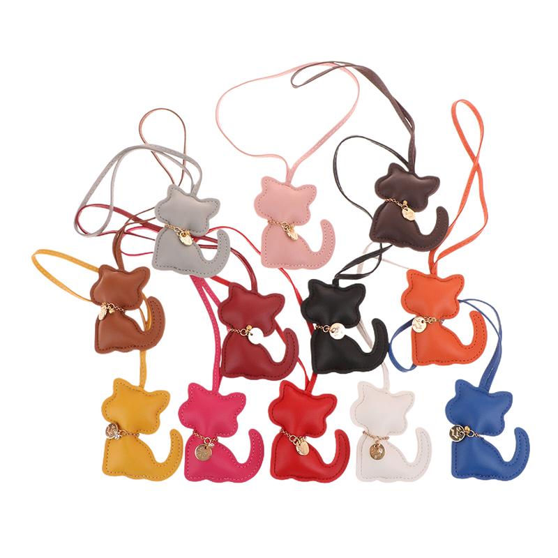 Pu Leather Cat Pendant Keychain Cute Animal Keyring Women Bag Charm Handbag Hanging Decoration For Girl Gifts