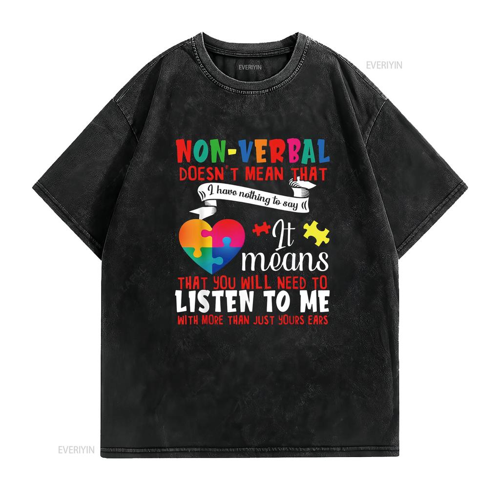 Damen Nonverbal Heißt Nicht, Dass Ich Nichts Zu Sagen Habe Autismus Autistisch T-Shirt Schwarz Vintage Gewaschen Stilvolles Oberteil Für Den Alltag