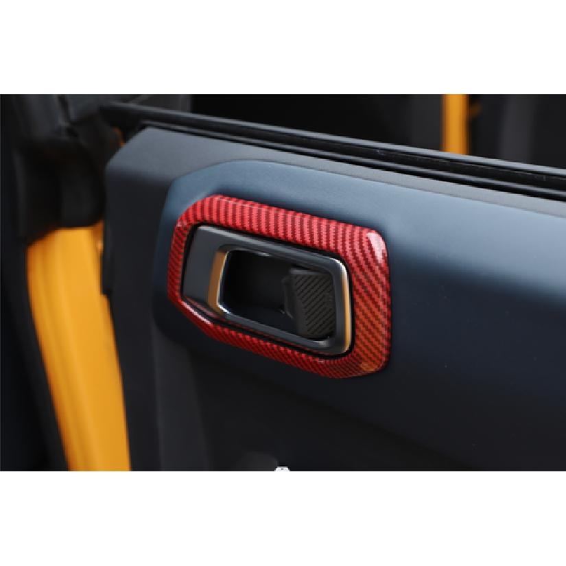 4x Inner Side Door Bowl Handle Trim Cover for Ford Bronco + Red Carbon Fiber