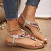 Large Size Sandals Women's New Flat-bottomed Pinch Feet Retro Casual Beaded Bohemian Shoes