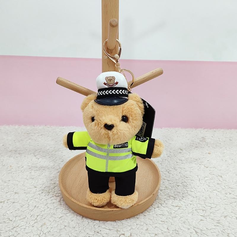 Cute Polices Bear Keychain Charm Unique Polices Bear Key Chain Soft Plush Keyrings Bag Decoration for Everyday Use