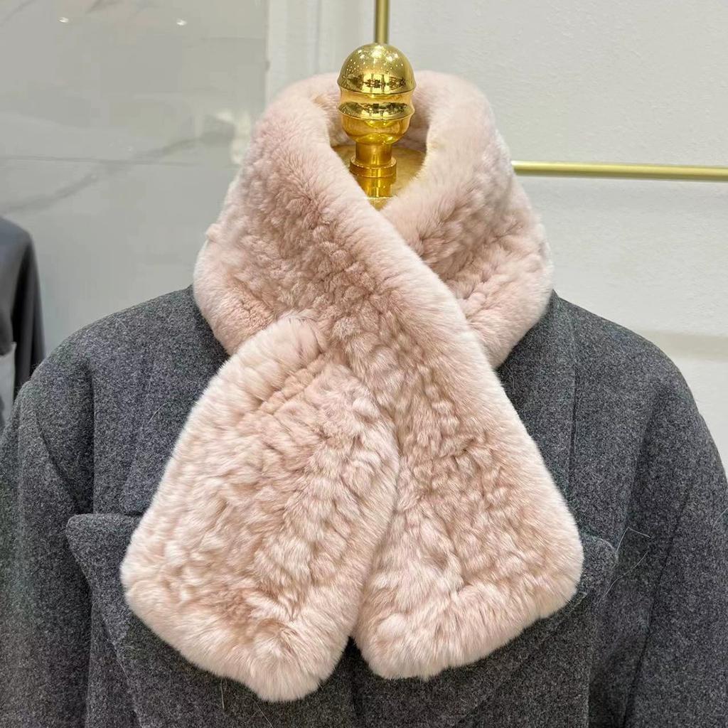 Imported Real Rex Rabbit Fur Scarf Korean Version Simple Long Woven Mao Mao Scarf Warm Double-sided Thickened Fur Collar