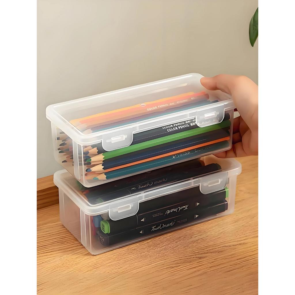 1/2pcs PP Large Capacity Transparent Stationery Storage Box Color Pencil Crayon Stationery Drawer Item Storage Box