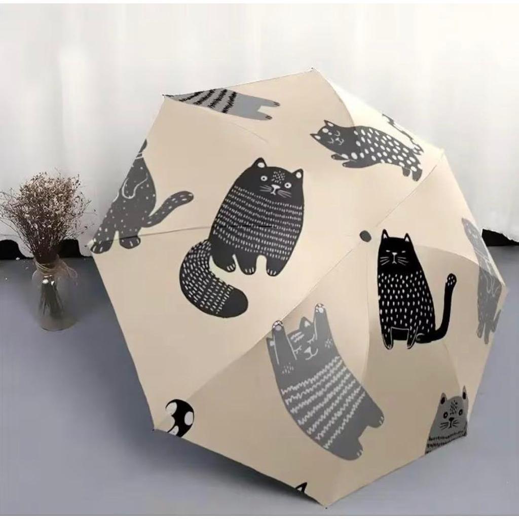 Used Cat pattern folding umbrella, suitable for sun and rain, UV cut, compact, automatic open/close