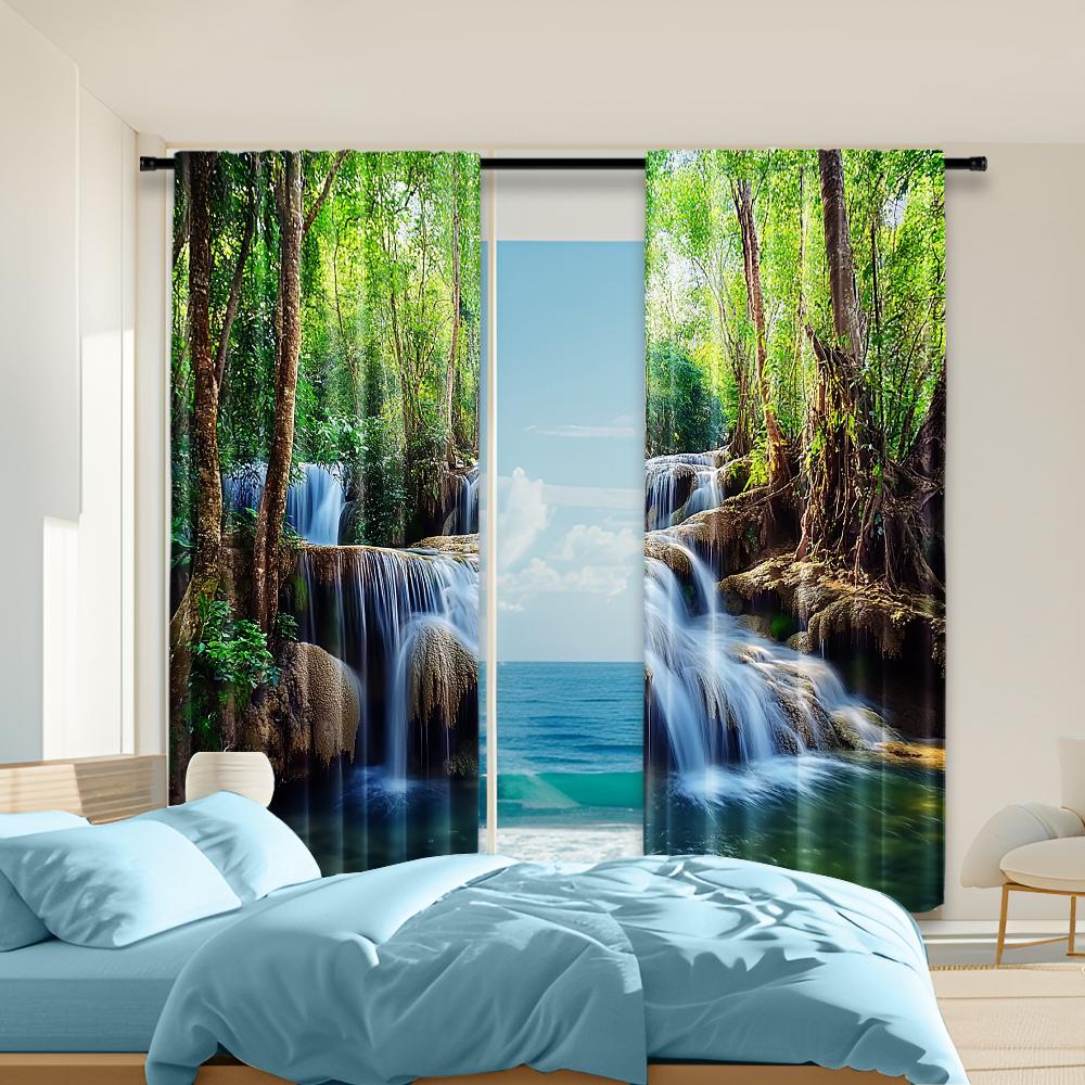 

2Pcs Natural Landscape Print Window Curtain Rod Pocket Design For Easy Installation Decorative Curtains For Living Room Bedroom 29x65in(75x166cm)