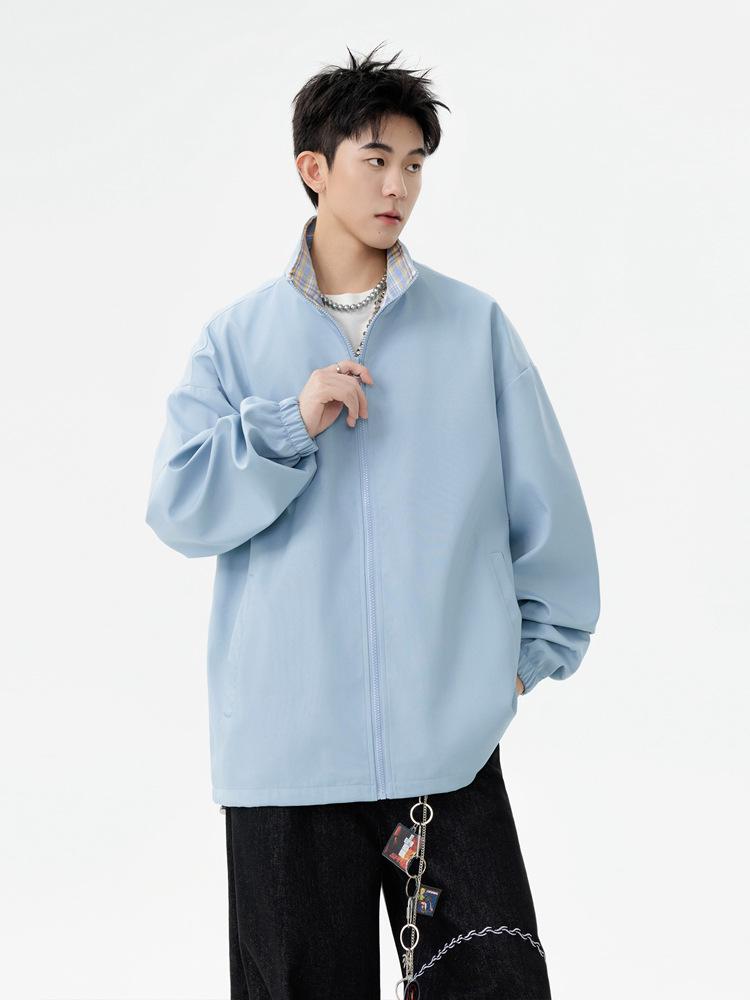 2025 Men's Trendy Color Block Patchwork Jacket - Retro Loose Fit with Lapel for Spring/Autumn