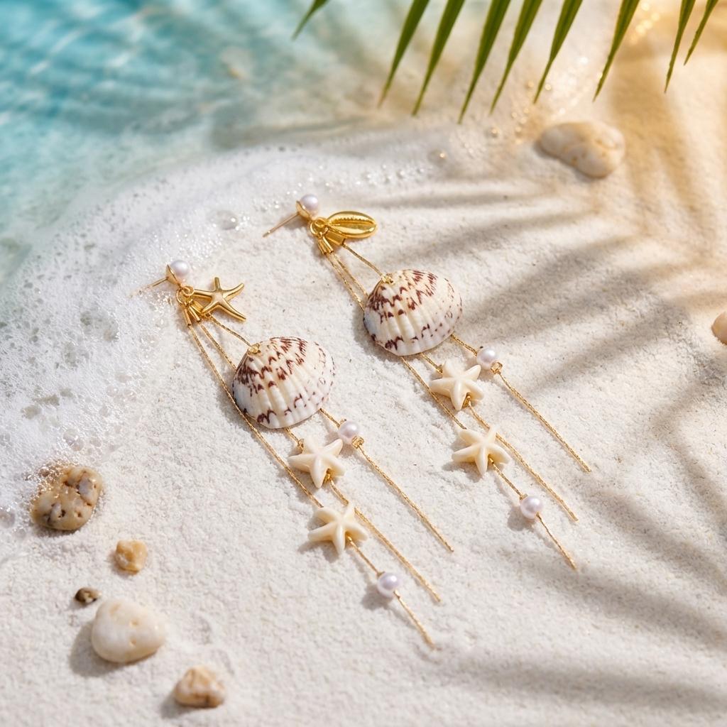 Y2K Natural Shell Starfish Imitation Pearl Tassel Dangle Statement Earrings for Women Boho Coastal Summer Beach Fashion Jewelry