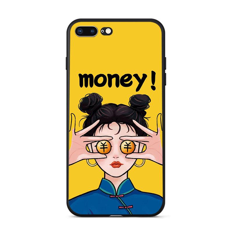 Süßes Mädchen versucht Geld zu verdienen reich werden Handyhülle für iPhone 11 Pro Max Xs X Xr 13 12 Mini 7 8 6s Plus SE Hart Handyhülle