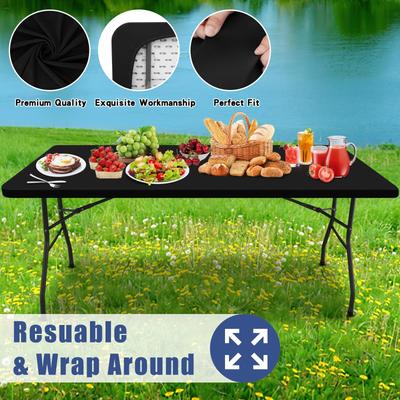 Cloth Elastic Fitted Tablecloths For 6 Foot Rectangle Tables Stretch Washable Patio Table Cover For Outdoor Camping Banquet