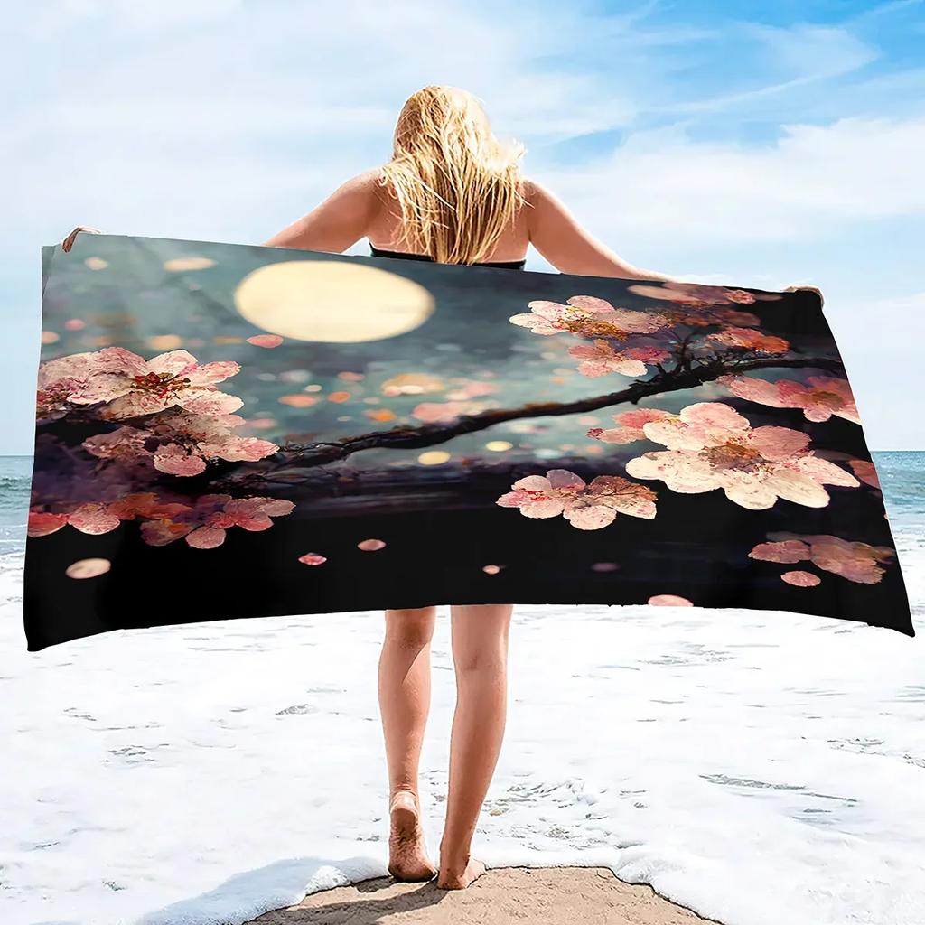 Pink Cherry Blossoms Branch Floral Pattern Soft Highly Absorbent Large Beach Towels Quick Dry Absorbent Bath Towels Blanket