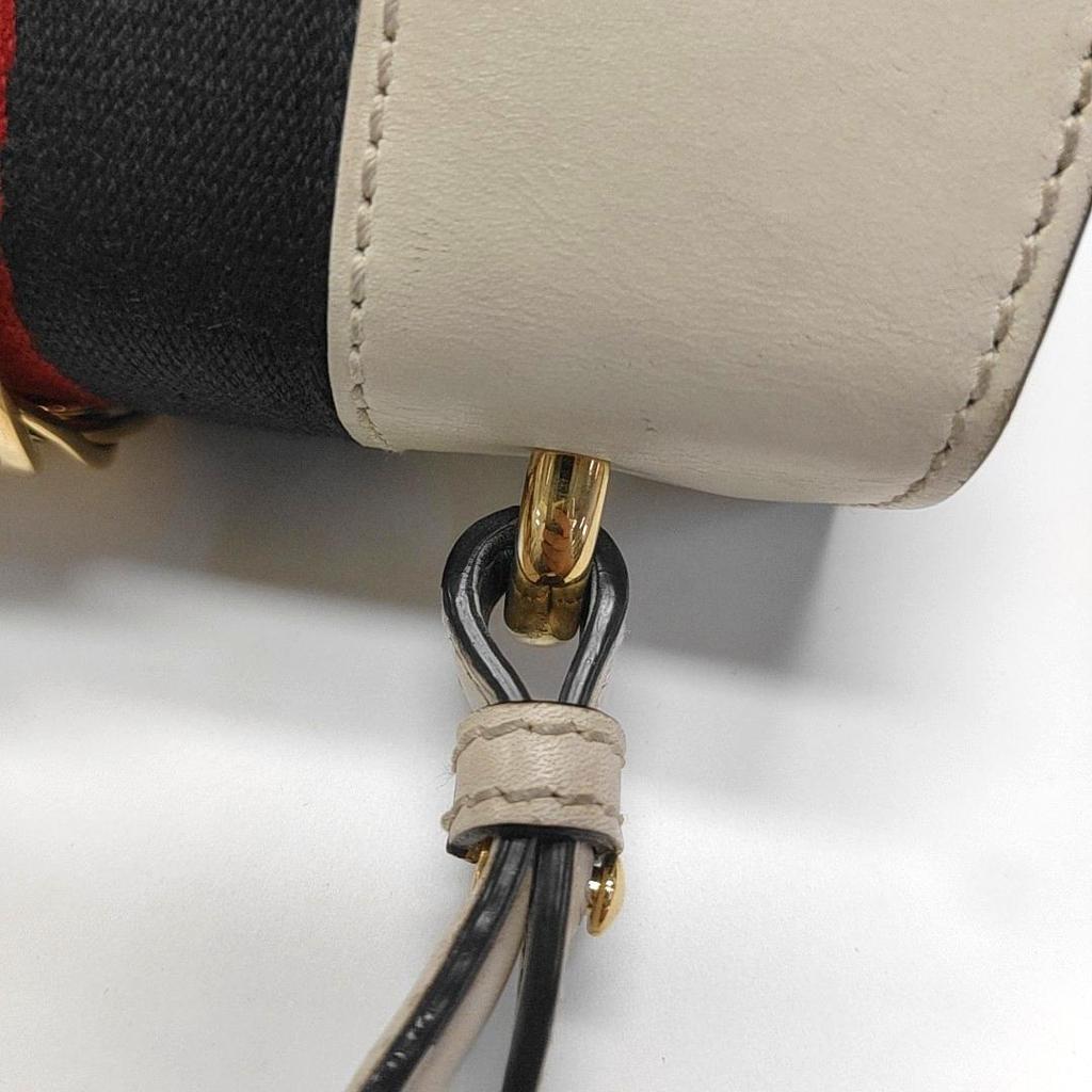 [Pre-Owned] Sylvie Gold Buckle Striped Web Leather Mini Tote Shoulder Crossbody Bag - Fair #BZGZ9L