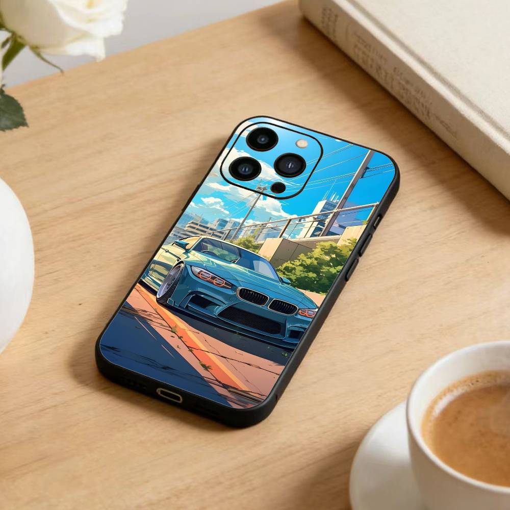 Car Sport Cool Phone Case For iPhone 16,15,14,13,12,17,Pro Max,Plus Silicone Black Case