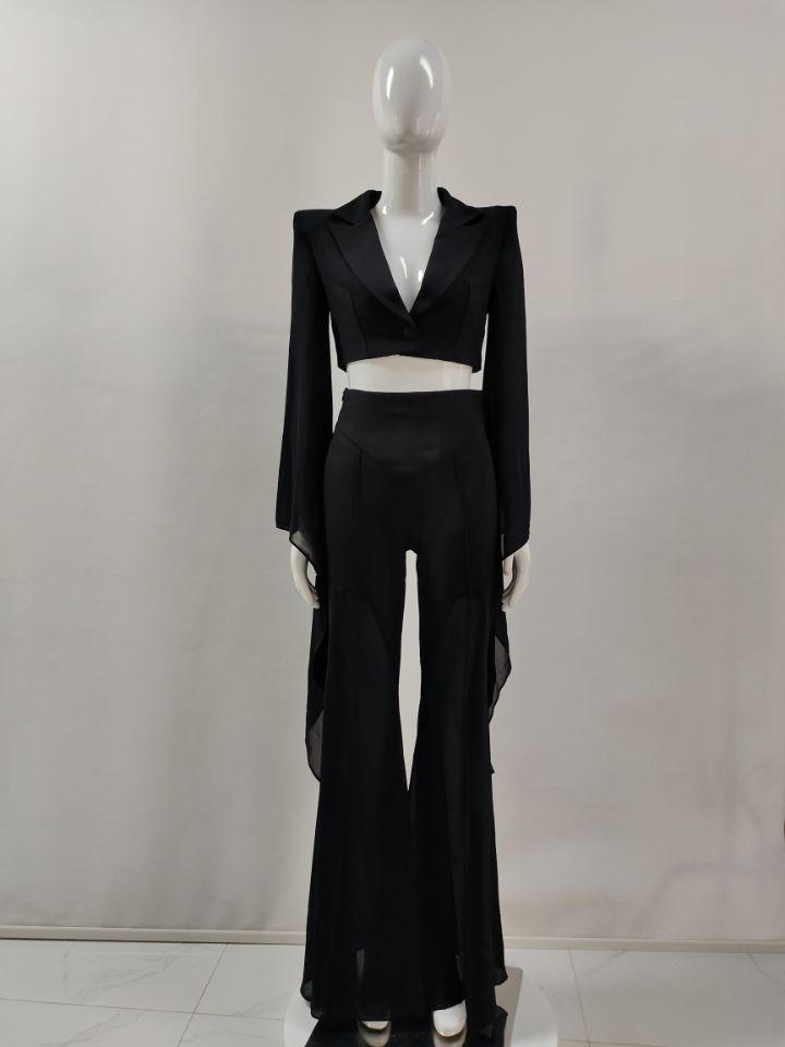 Women's Sheer Wide-Leg Blazer Set
