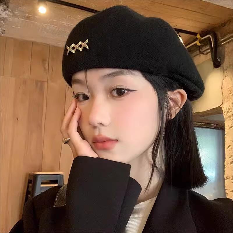 Mei Mary Black beret - women's spring/autumn versatile fashion knit beanie