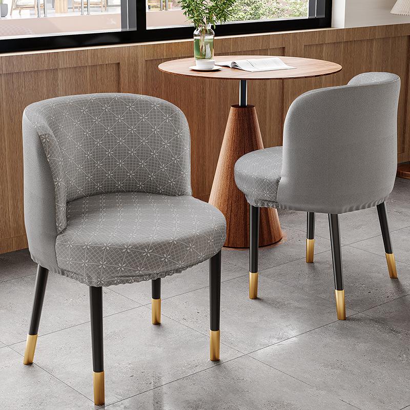 Ice Silk Semi-Circular Chair Cover Short Back Dining Chair Cover Curved Chair Protector for Kitchen Hotel Elastic Seat Cover New