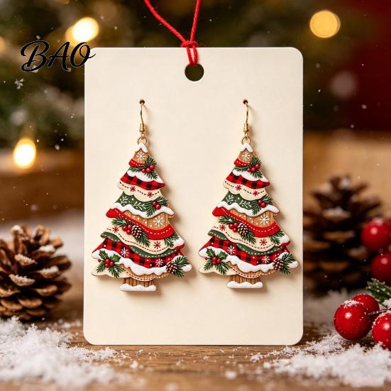 Fun Christmas Theme Earrings 2D Acrylic Earrings, Colorful Tree Dangle with Bow Decorative Holiday Decor, Lightweight Drop Jewelry, Decorations
