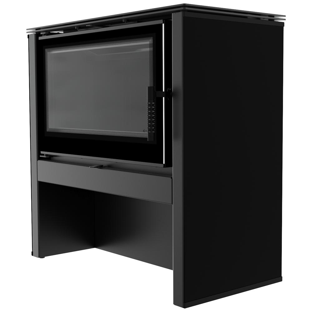 Ocelová kamna na dřevo KRATKI JUNO 12 kW Ø 160 černý panel černý thermotec