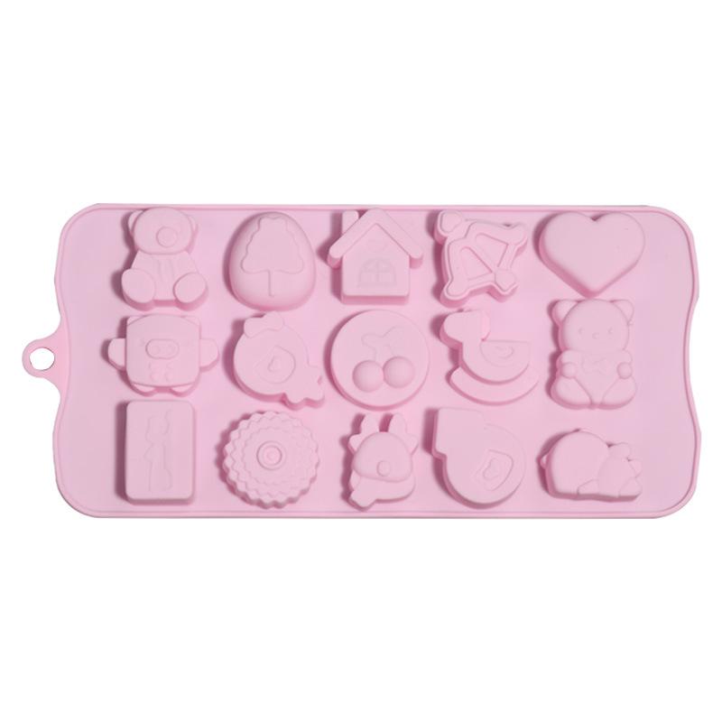 

New 15Holes Cartoon Silicone Chocolate Jelly Pudding Mold Cake Mould Cupcake Cookie Muffin Soap Maker DIY Baking Tools розовый