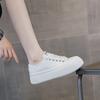 Cute big head shoes spring round head lace-up shallow mouth leather thick-soled white shoes student casual board shoes