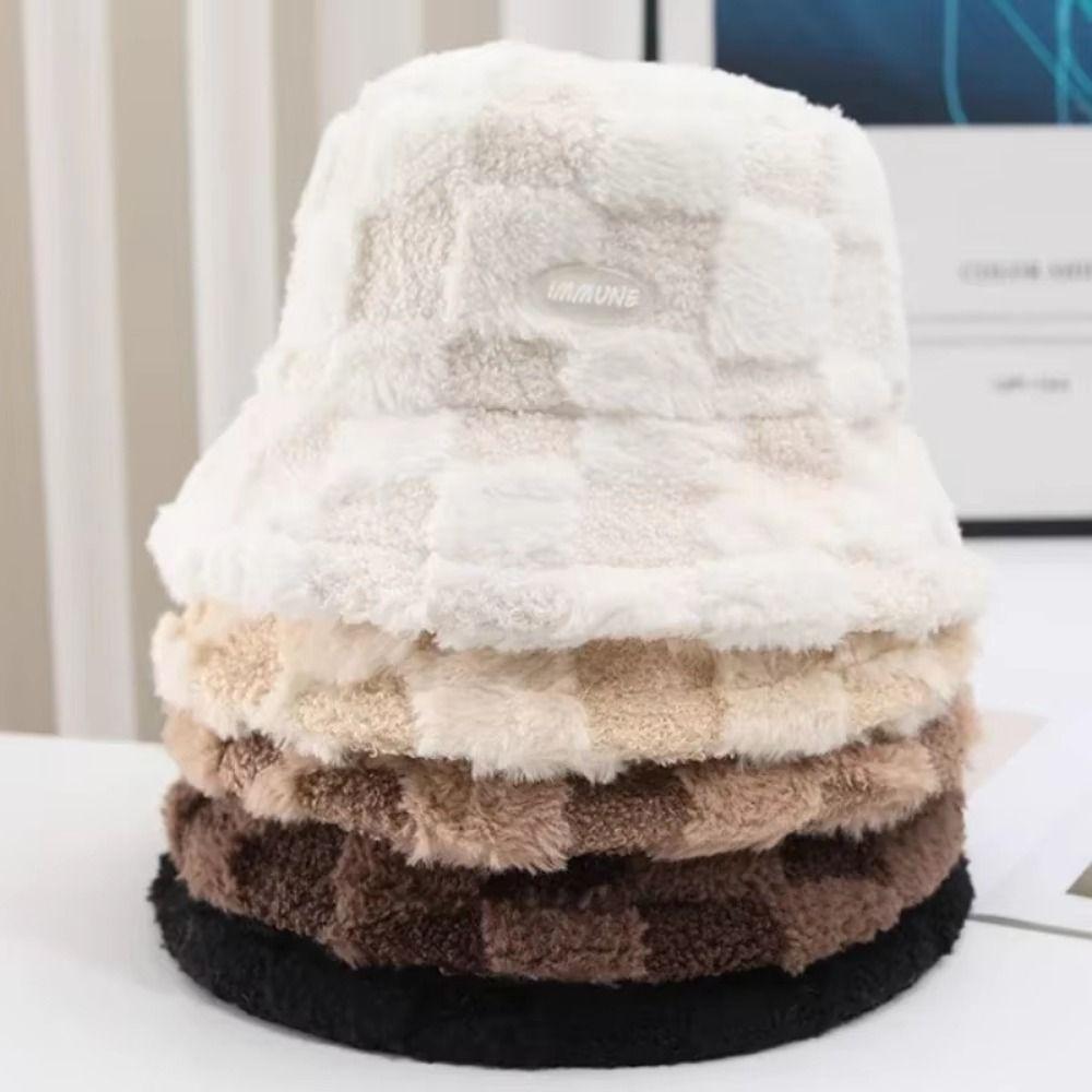 Adjustable Women Bucket Hat Faux Fur Lamb Wool Fisherman's Hat Plush Basin Cap  Outdoor Activities