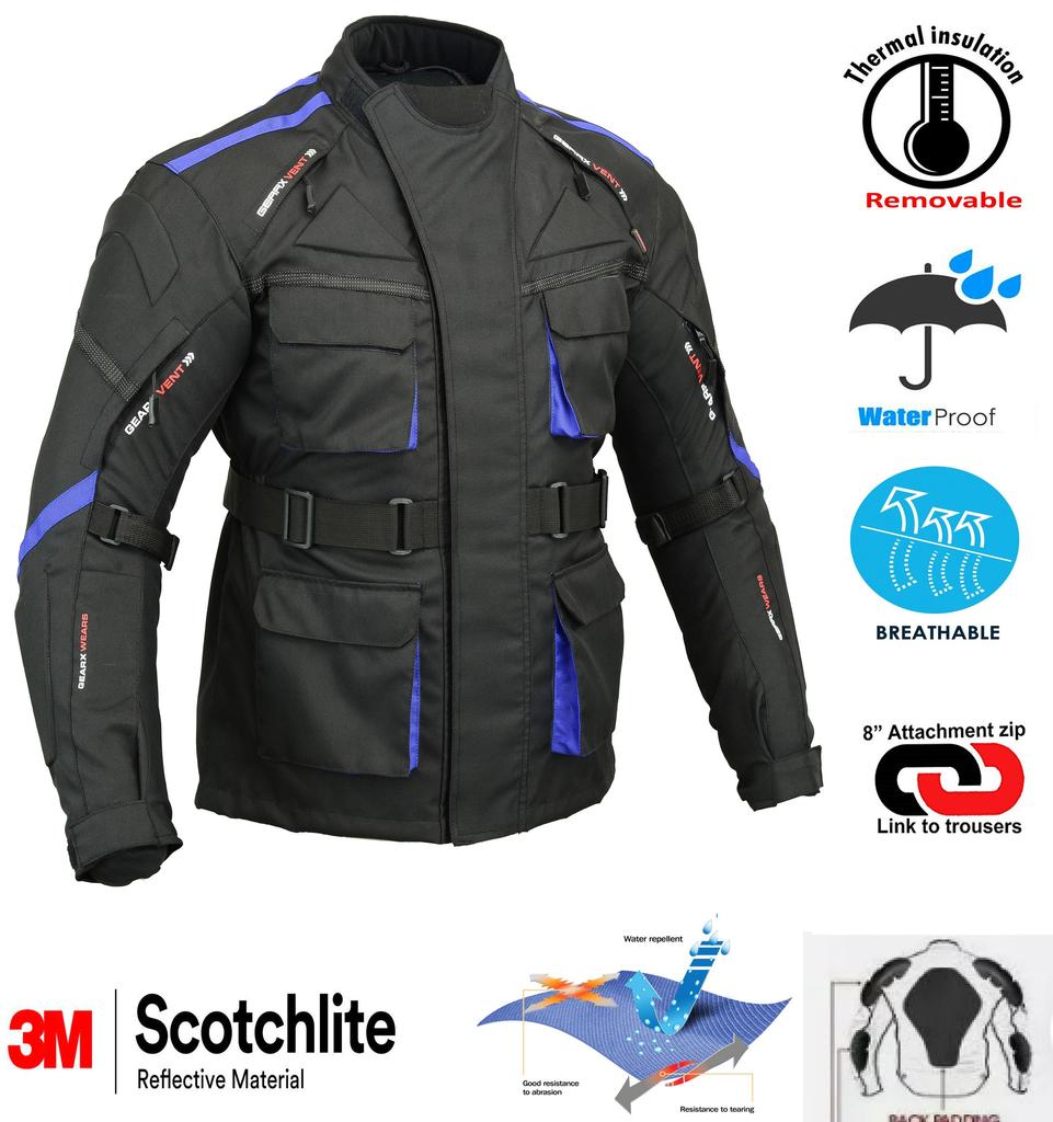 GearX Giacca da motociclista da surfista con imbottitura impermeabile sulla schiena e sui gomiti