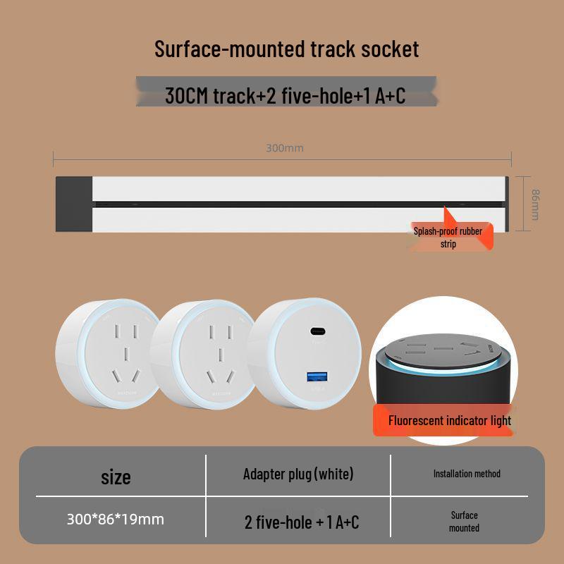 Movable Surface-Mounted Wireless Track Socket for Kitchen Island