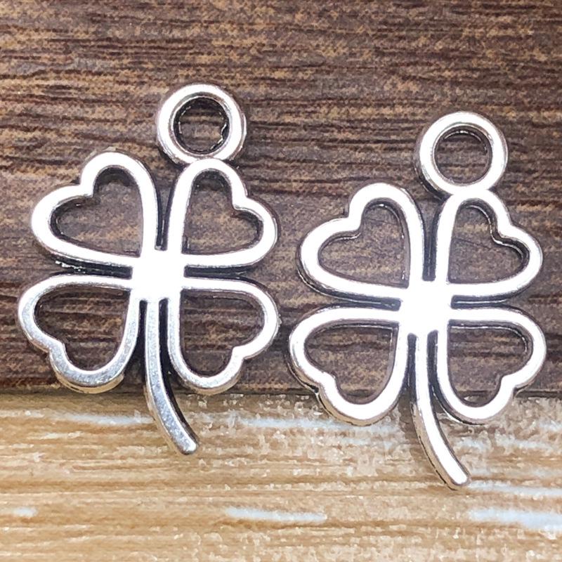Antique Silver Alloy Four-Leaf Clover Pendant Charm for DIY Jewelry