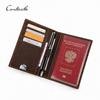 CONTACT'S Genuine Leather Men Passport Holder ID Card Holder Vintage Crazy Horse Leather Passport Cover With Pen Slot Men's Passport Wallet