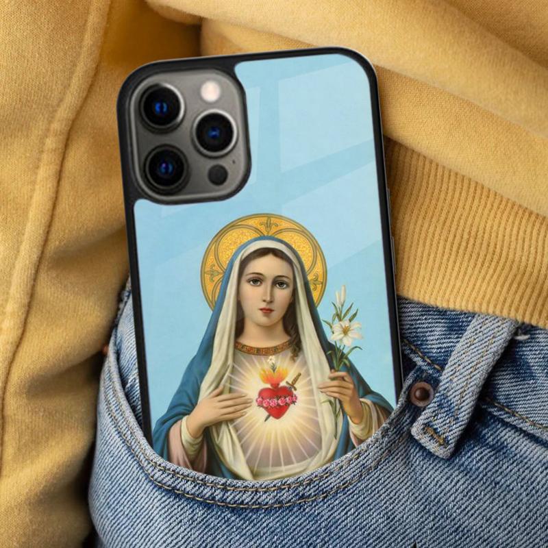 Virgin Mary And Jesus Heart Soft Phone Case for iPhone 17 Air 16e Pro max 15 Pro 13 14 Plus 11 12 MagSafe Magnetic Coque