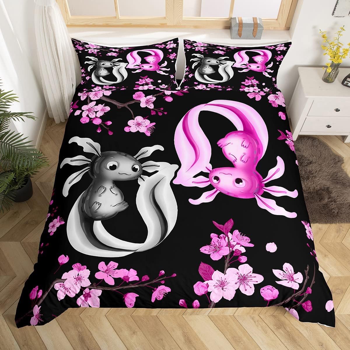 

Comforter Gamer Bedding Set Axolotl Twin Queenrainbow Comforter For Boys Girls Teens Cute Wildlife Animal Comforter (quilt)-EU Single(135*200cm)3pcs