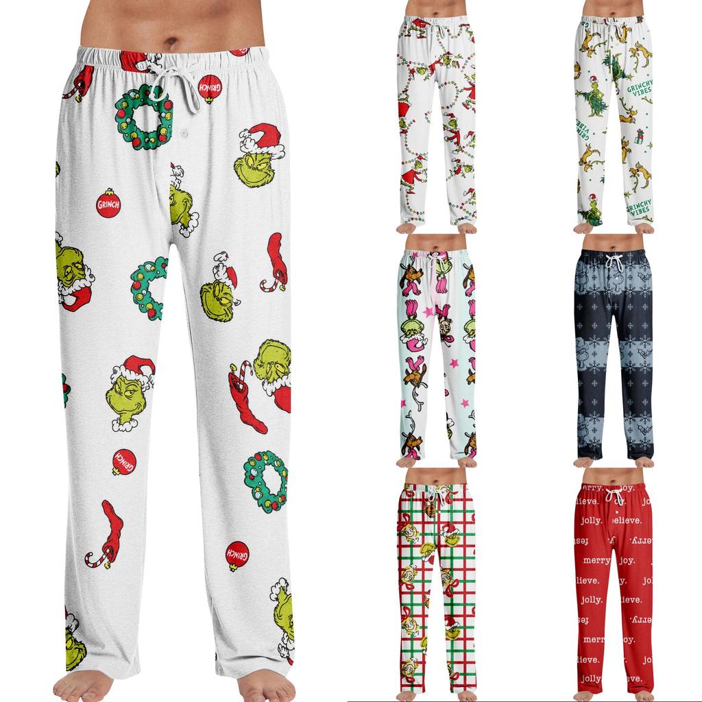 Men's Casual Loose Fit Print Pants Sleep Pajama Bottoms for Home Wear