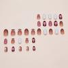 24 Pieces Red and Brown Cheese Polka Dots Striped French Stars Style Removable Nail Art 30 Pieces Press On Nails